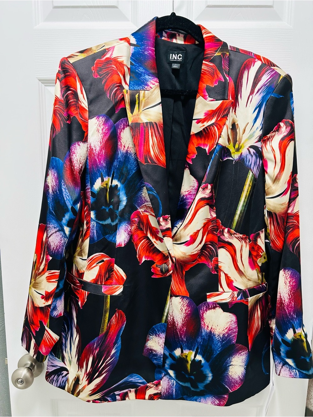 INC International Concepts Vibrant Tulip Floral Satin Blazer Jacket